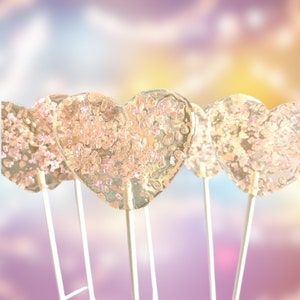 Set/18 Sparkle Heart Lollipop - Hard Candy, Heart shaped lollipop with pink sprinkle, Birthday party, Baby shower party favor, pink glitter
