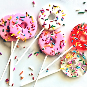Pink Glazed Donut Lollipops: Kids Birthday Party Favors - Dessert Table Candy (Count 18)