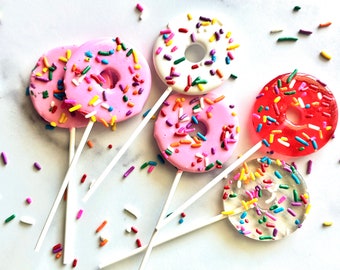 Pink Glazed Donut Lollipops: Donut Candy – Baby Shower & Birthday Party Favors (Set of 18)