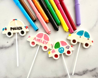 Set/16 Beetle Car Lollipops - Hard Candy Lollipops - Draw on Candy Beetle car lollipops - Cars Theme Party- Fun Coloring Party