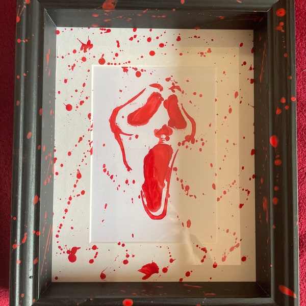 Custom Photo Frame - Horror - Scream - Ghostface with blood splatter design (Black frame)