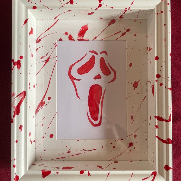 Custom Photo Frame - Horror - Scream - Ghostface with blood splatter design (White frame)