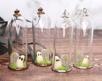 Adopt a Ghost Earrings Grave - Glow-In-The-Dark Pet Ghost - Cottagecore Ghost in a Jar