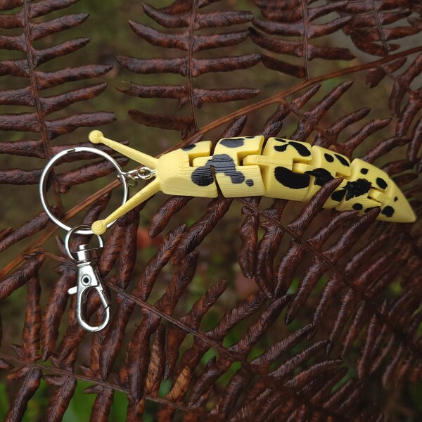 Articulated Slug Keychain | Fidget Keychain | 3D Printed Banana Slug | Unique Keyring | Cottagecore Gifts | Sensory Lanyard Ornament