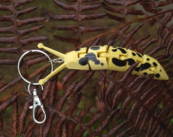 Articulated Slug Keychain | Fidget Keychain | 3D Printed Banana Slug | Unique Keyring | Cottagecore Gifts | Sensory Lanyard Ornament