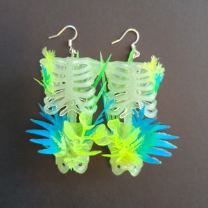 Skeleton Torso Extra Large Statement Earrings : UV / Glow-In-The-Dark - Pastel Goth Cottagecore Jewelry