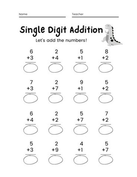 simple addition math worksheets etsy