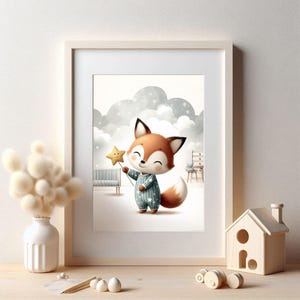Fuchs mit Stern Poster, Kinderzimmer Fuchs, Kinderzimmer Dekor, niedlicher Fuchs Print, Waldtiere, Babyzimmer Dekor, Waldtiere