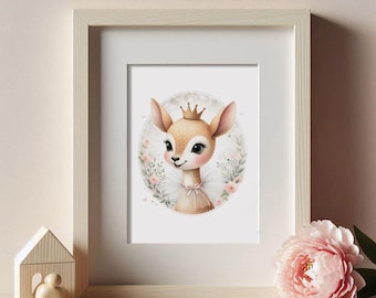 Fawn with Crown Nursery Art, stampa di animali del bosco (download digitale)