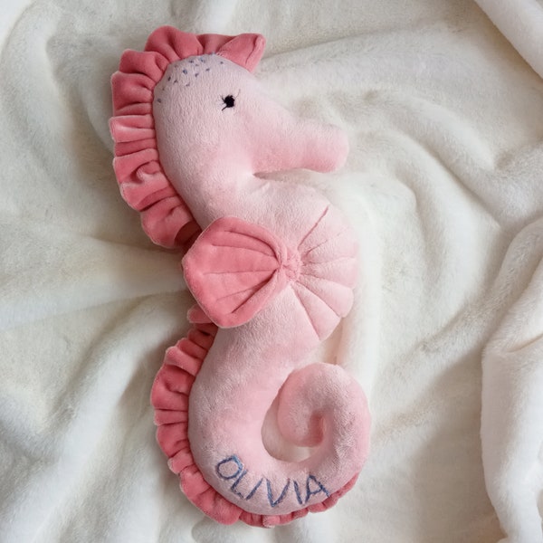 Personalised Embroidered Seahorse,Custom Seahorse Plush Toy, Seahorse Soft Toy, Fluffy Seahorse,Newborn Baby Gift