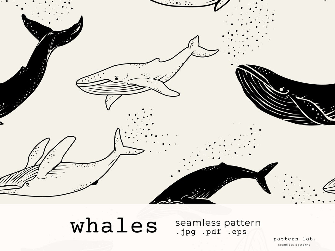 Blue Whale Seamless Pattern Pdf CMYK, Jpg RGB, Eps Print Repeating ...