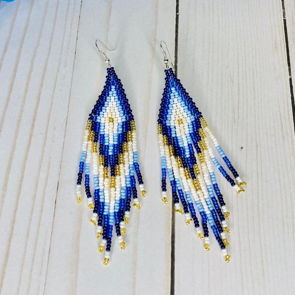 Boucles d’oreilles Boho perlées Azula | Boucles d’oreilles bleues Native Embera Statement