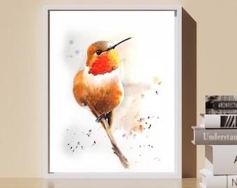 Watercolor Print, Hummingbird Watercolor, Humming Bird Painting, Printed from Original Watercolor Painting, Home decoration, Art Print