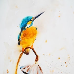 Impression aquarelle Kingfisher, Art des oiseaux Kingfisher, Cadeau des amoureux des oiseaux, Cadeau Des ornithologues, Cadeau Du martin-pêcheur, Art des fleurs de lotus