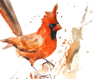 Kardinaal Aquarel schilderij, Aquarel Print, Vogel Aquarel, Kardinaal Portret, Vogel Paintin Aquarel Kunst, Rode Kardinaal