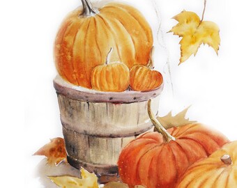 Pumpkin Watercolor print, Pumpkin Wall Art, autumn mantle decor, Rustic fall decor, Pumpkin Watercolour painting, art print,  Home decor