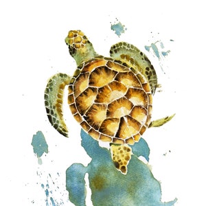 Sea turtle watercolor painting, sea life art, Watercolor Painting, Golden sea turtle, Maritime Illustration , Home Decor, Wall Art, Sea Art