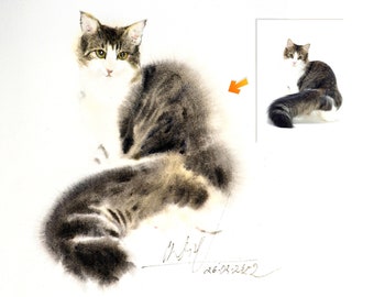 Custom Watercolor Pet Portrait | Custom Pet Art | Cat memorial Portrait from photo | Custom cat painting | Memorial Pet Portrait | Pet Gift