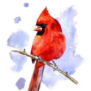 Cardinal bird painting, Watercolor Print, Home decor, Winter decoration, Bird lover gift, Bird art Christmas gifts, Red Cardinal, Wall art
