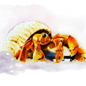 Hermit Crab Art Print, Arredamento per la casa e regali, arte della parete, Granchio dell&#39;acquerello, arte del mare, Cute Little Hermit Crab, Ocean Nursery Print, Wall Decor