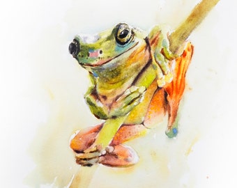 Tree Frog - Stampa ad acquerello, Tree Frog Painting, Kids Room Decor, Green Frog, Wall Art, Fine Art Print, Nature Collection, Frog Art