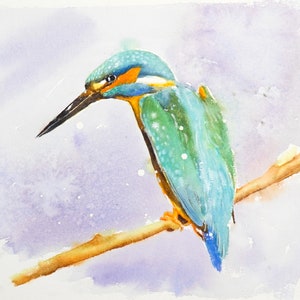 Zimorodek Akwarela Wydruk, Ptak Malowanie Ścienne Sztuka, Giclee Wydruk Akwareli, Zimorodek Pasiasty, ptak sztuka ścienna, Wydruki Artystyczne