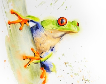 Watercolor Printing, Red Eyed Tree Frog, Fine Art Print, Frog Art Print, Tree Frog Art Print, Wall Decor, Kids Room Decor, Nursery Art
