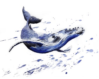 Whale Painting, Humpback Whale, Watercolor Painting, Whale Print, Whale and Boat, Whale Art, Whale Nursery, sea life art, home decor