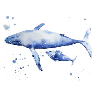 アラスカ クジラ 親子 水彩画★ メアリー・クロクストン ★大判 作品 : 軸色 絵 絵画 くじら クジラ 鯨 縁起絵 風景画 アート