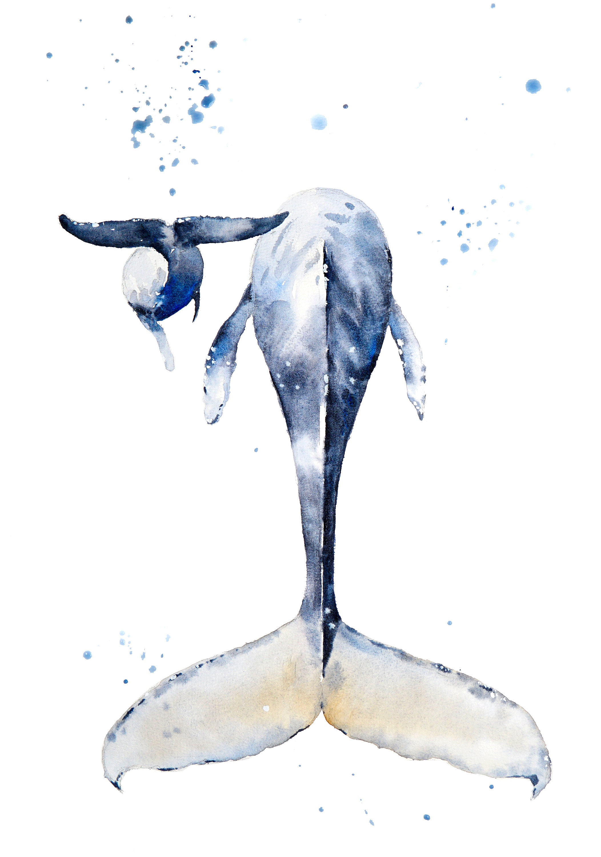 Humpback Whale Mother and Baby Watercolor Painting Whale Etsy