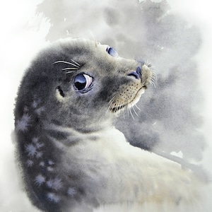 Baby seal painting, gift for seal lovers, wildlife portrait, seal animal, nursery wall decor, Children&#39;s room decoration, nursery decoration