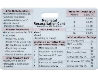 9th edition NRP - Neonatal Resuscitation Card - RN - nicu nurse - NNP - quick badge resource