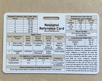 Neonatal Reference Card - NRP - Apgars - NICU nurse - NNP - quick badge resource