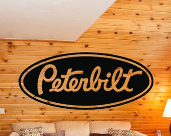 Arte de parede com logotipo de equipamento Peterbilt, monograma, decoração de parede Peterbilt, empresa de transporte rodoviário, placa de caminhoneiro de metal personalizada, motorista de caminhão, caminhoneiro