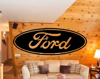 Arte da parede do logotipo da Ford, monograma do logotipo da Ford, decoração de parede construída Ford Tough, empresa de automóveis, sinal de logotipo de metal personalizado, decoração de caminhão, caminhão Ford Tough