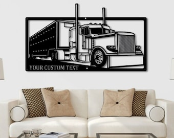 Reboque de gado semi, grande plataforma, caminhoneiro, placa de metal, arte, decoração de parede, empresa de transporte rodoviário, placa de caminhoneiro de metal personalizada, decoração de motorista de caminhão