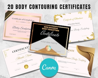 20 x Editable in Canva Printable Certificates for Body Sculpting Contouring Fat Cavitation Radio frequency Educator Student or Beauty Salon