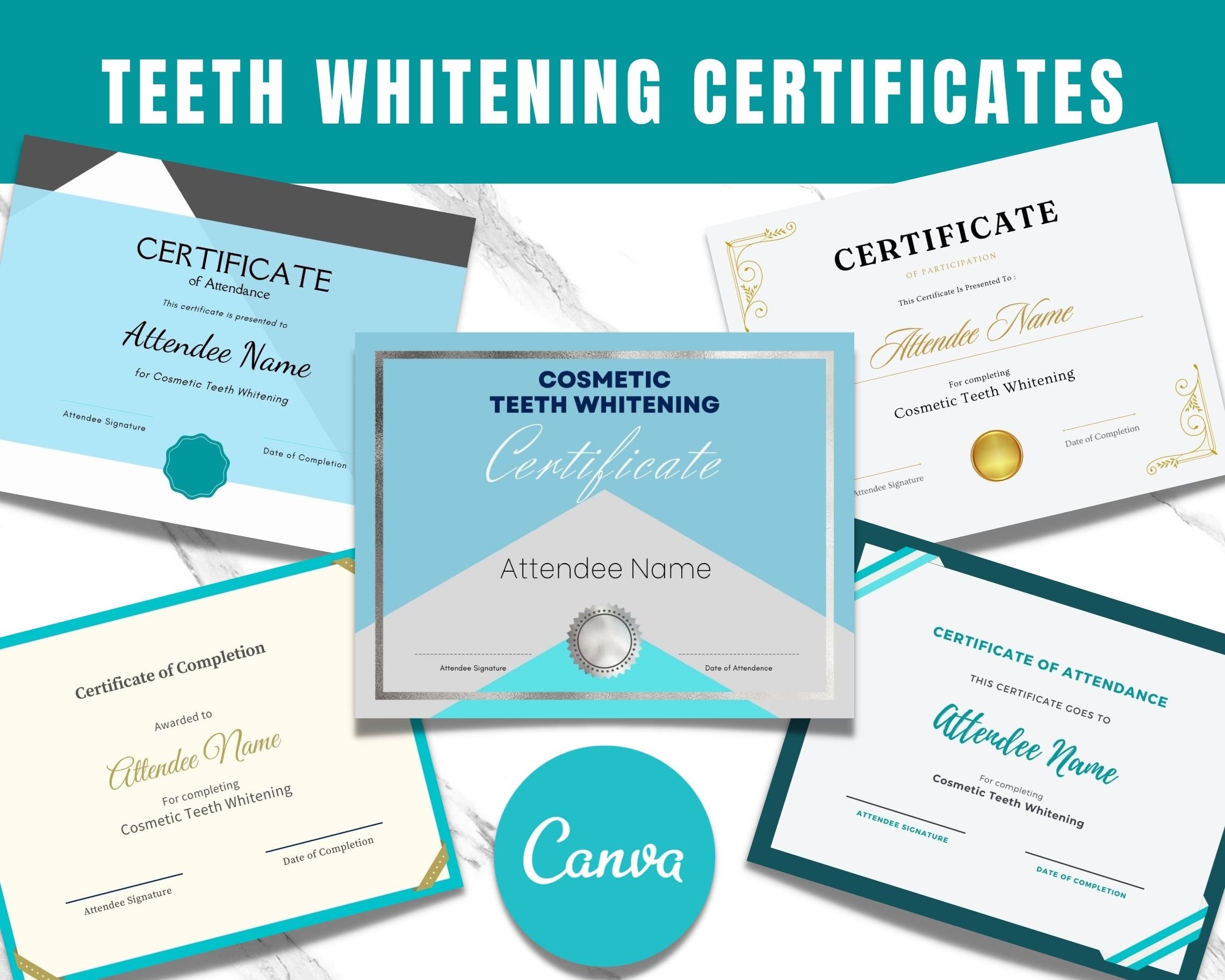 20 X Teeth Whitening Certificates Editable in Canva Printable Etsy
