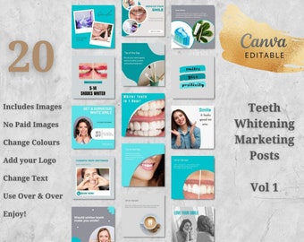 Teeth Whitening Social Media Posts Editable Canva Flyers DIY Template Design Tooth Bleaching Training Marketing for Instagram & Facebook Ads