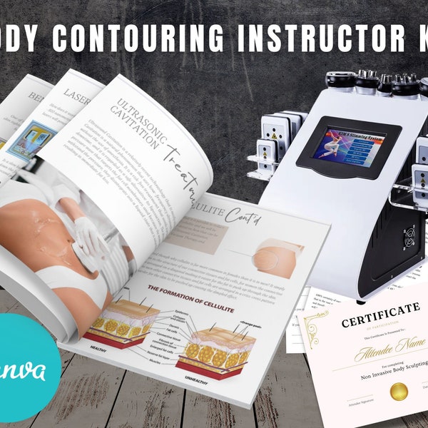 Body Contouring Canva Course Training Manual Sculpting User Guide RF Radiofrequency, Ultrasonic Fat Cavitation Lipo Laser & Vacuum therapy