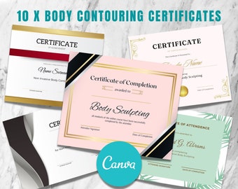 10 x Editable in Canva Printable Certificates for Body Contouring and Sculpting Fat Cavitation Radio frequency for Academy or Salon