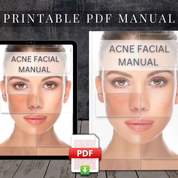 Acne Facial Treatments Printable PDF Course Training Manual User Guide Class Learn to Tutorial Beauty Facial eBook Clear Skin Analysis