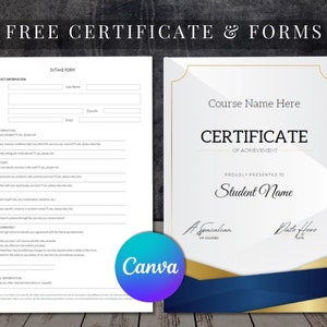 Puede incluir: Un certificado blanco con un dise&ntilde;o geom&eacute;trico azul y dorado. El texto "Nombre del curso aqu&iacute;" y "Certificado de logro" est&aacute; en la parte superior. El texto "Entregado con orgullo a Nombre del estudiante" est&aacute; en el centro. El texto "Un especialista Cursos VIP" y "Fecha aqu&iacute;" est&aacute; en la parte inferior. El certificado est&aacute; sobre una superficie de madera.