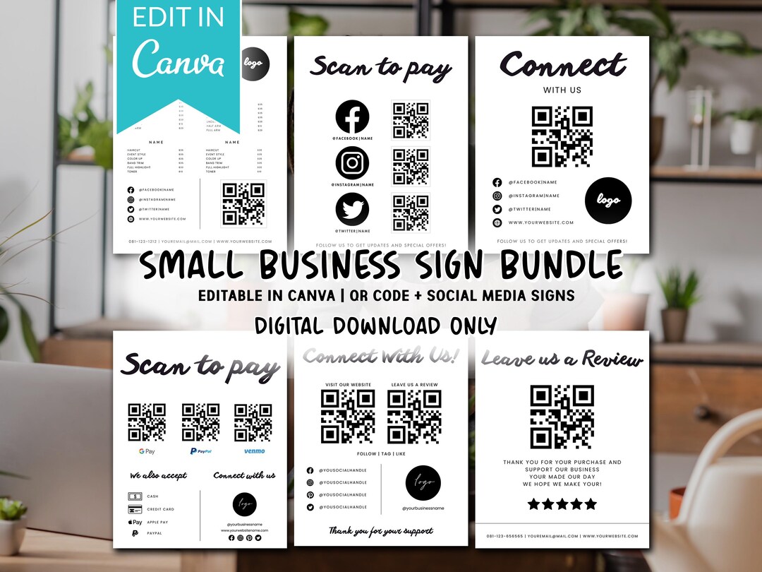 QR Code Sign Template for Small Business | Scan to Pay Sign, Social ...