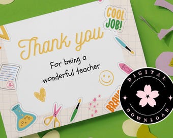 Thank You Teacher Greeting Card, Teacher Appreciation Gift, School Gift, Gift for Teacher, Printable Card, Instant Download