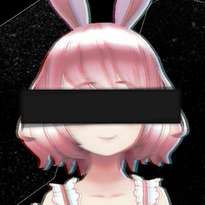 May include: A digital illustration of a pink-haired anime character with bunny ears wearing a black blindfold. The text "TYHONNI" appears on either side of the character.