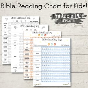 Kid&#39;s Bible Reading Chart Tracker | Sticker Chart Tracker | Bible Reading Plan | Bible Reading Checklist | Printable PDF - Color and B & W