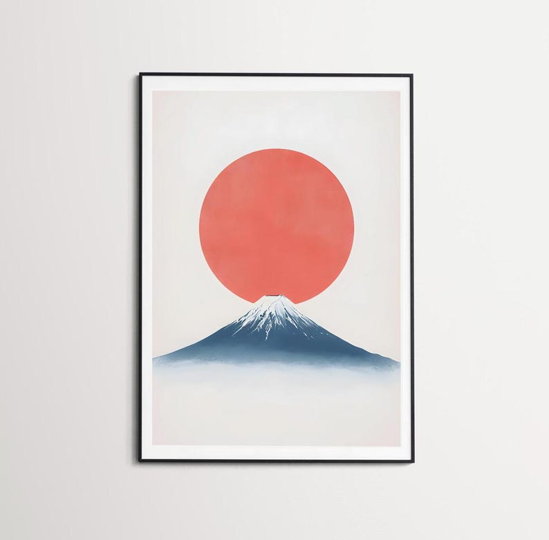 Mount Fuji Sunrise Art Print, Minimalist Wall Decor, Japanese Landscape ...