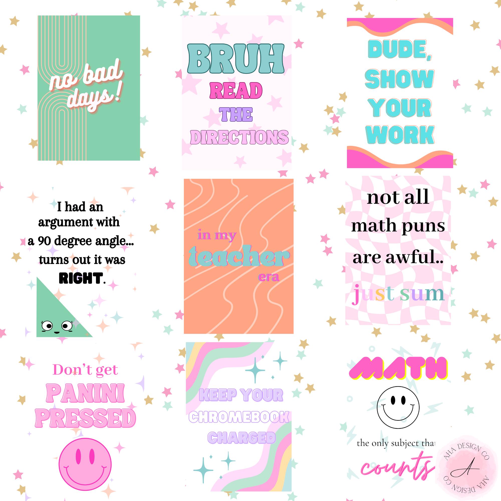 Fun and Colorful Middle/highschool Math Posters for Classroom ...