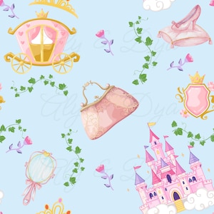 Märchen-Muster, Prinzessin Schloss, Kutsche, Spiegel, Schuhe, Floral, digitaler Download, Kinderzimmer Dekor